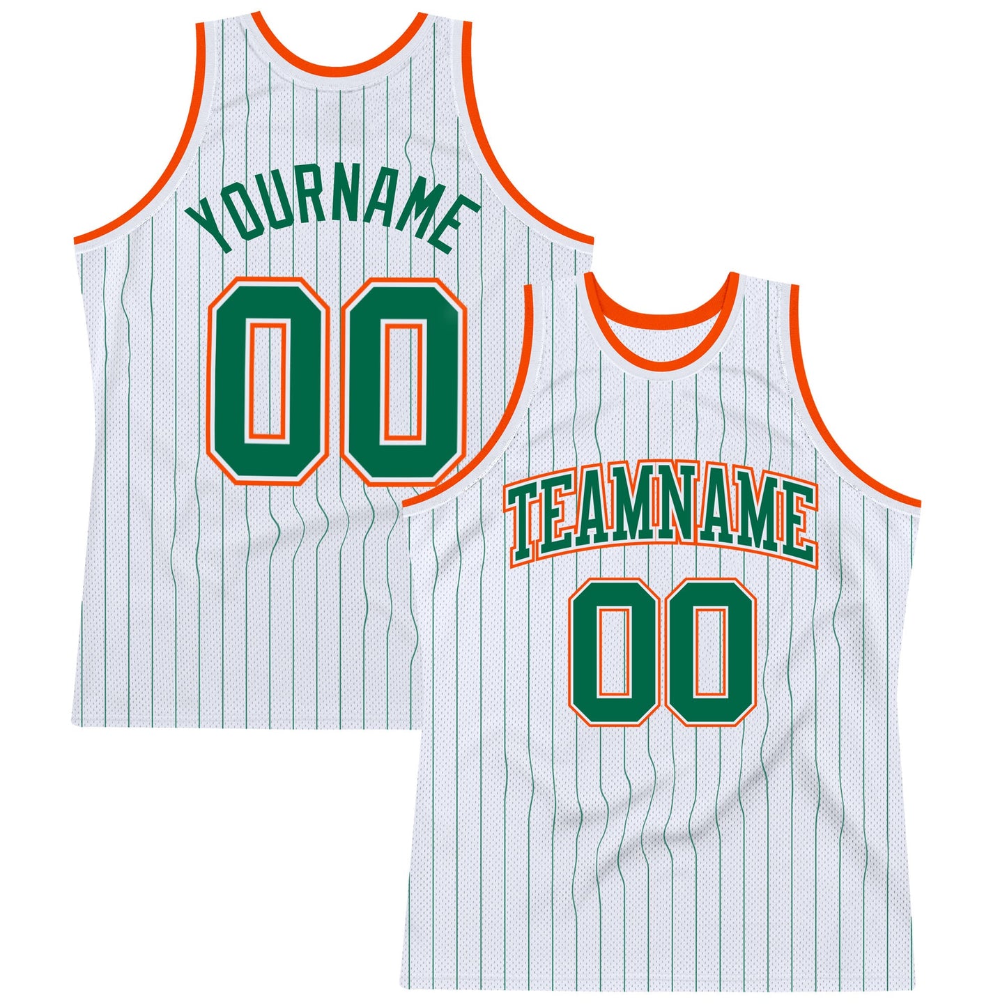 Custom White Kelly Green Pinstripe Kelly Green-Orange Authentic Basketball Jersey - Main View