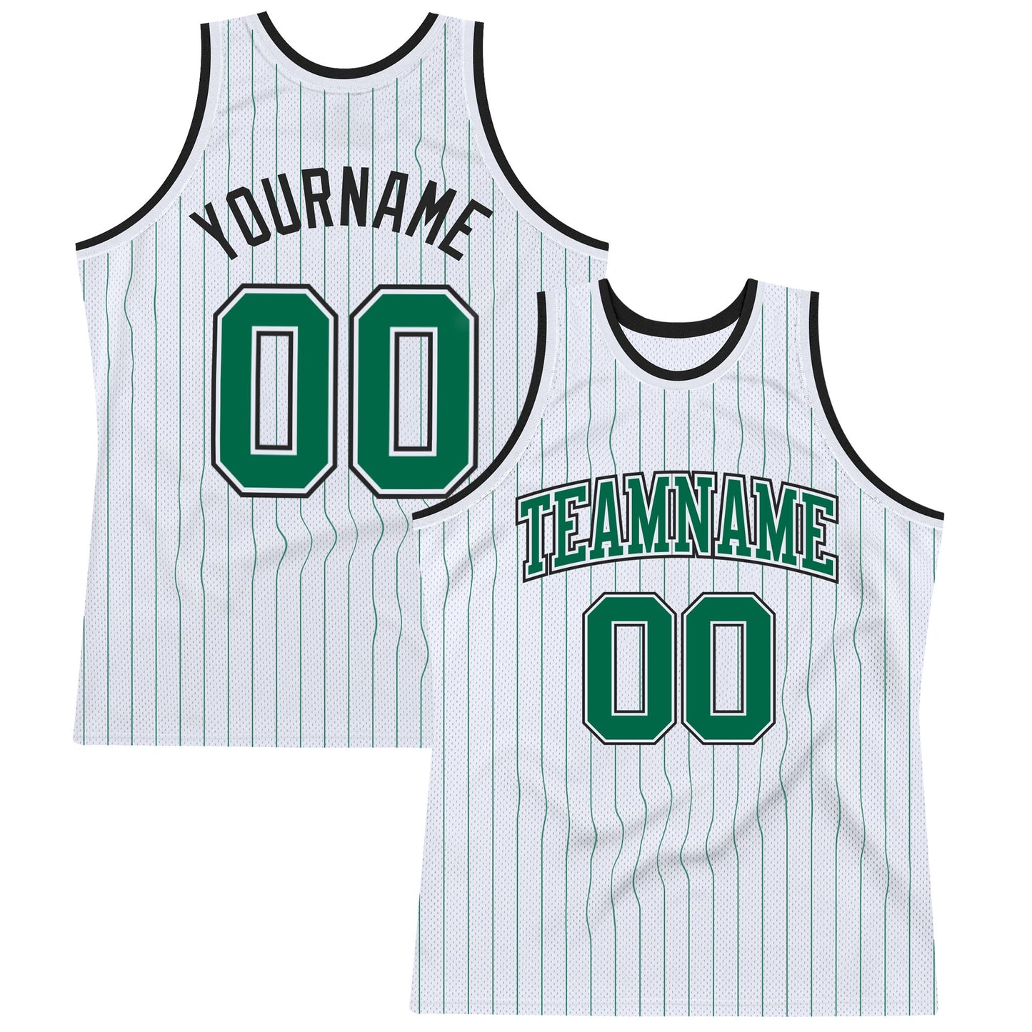 Custom White Kelly Green Pinstripe Kelly Green-Black Authentic Basketball Jersey - Main View