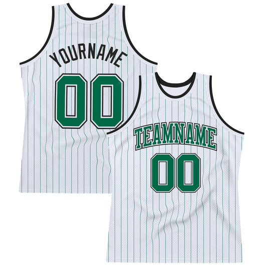 Custom White Kelly Green Pinstripe Kelly Green-Black Authentic Basketball Jersey - Main View