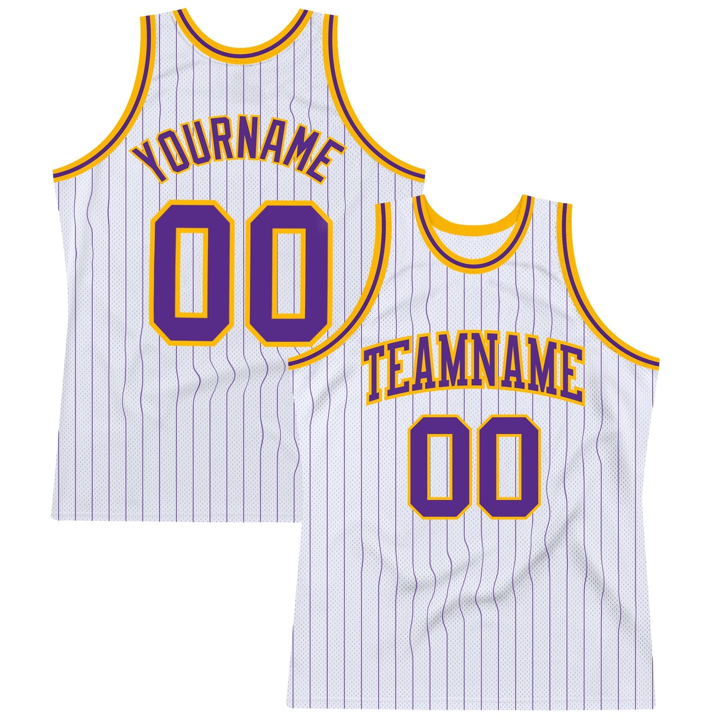 Custom White Purple Pinstripe Purple-Gold Authentic Basketball Jersey - Main View