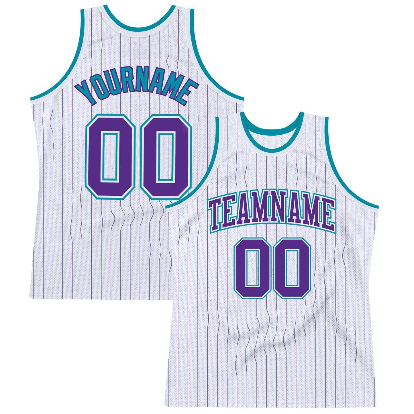 Custom White Purple Pinstripe Purple-Teal Authentic Basketball Jersey - Main View