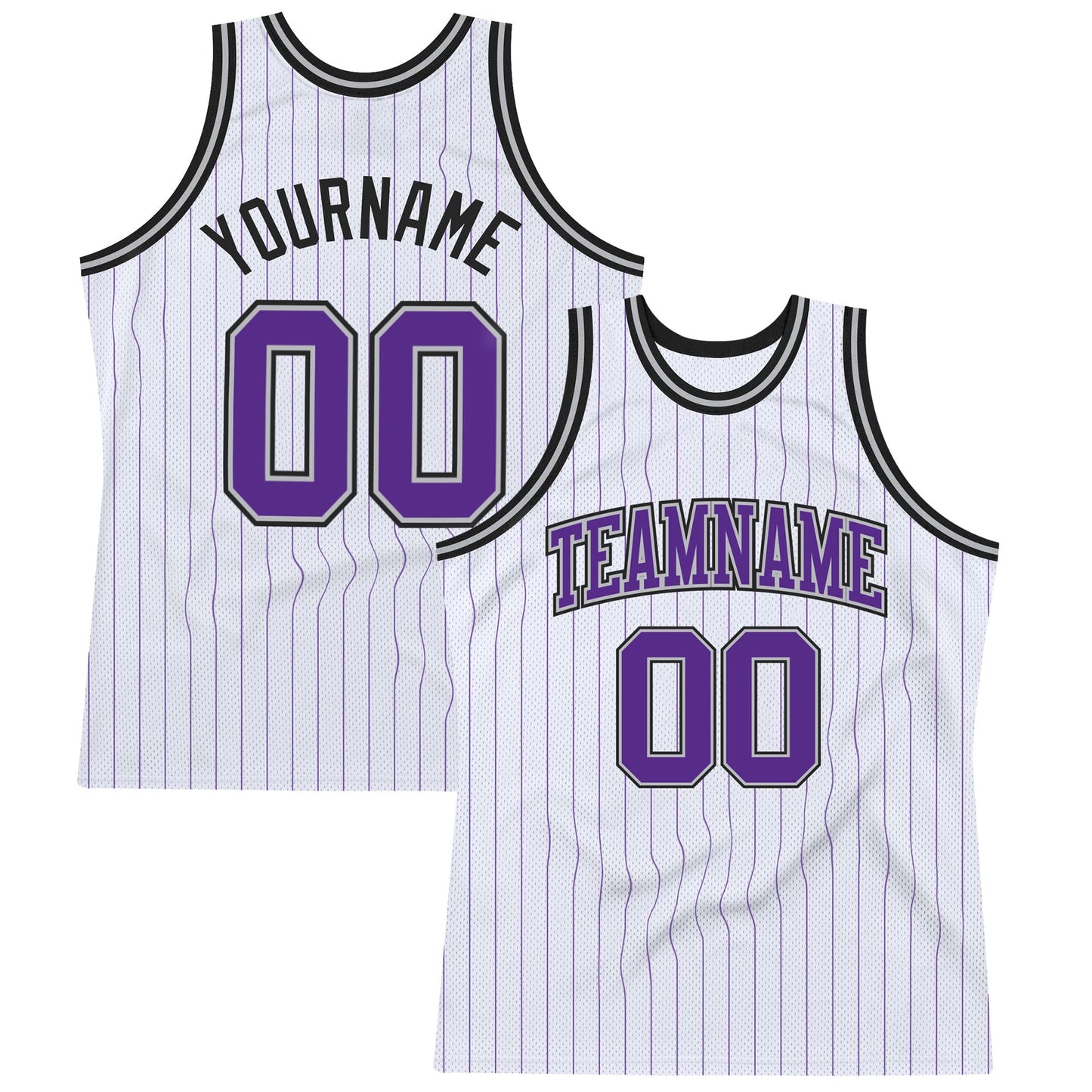 Custom White Purple Pinstripe Purple Gray-Black Authentic Basketball Jersey - Main View