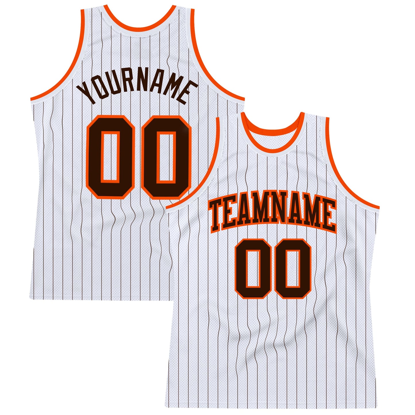 Custom White Brown Pinstripe Brown-Orange Authentic Basketball Jersey - Main View