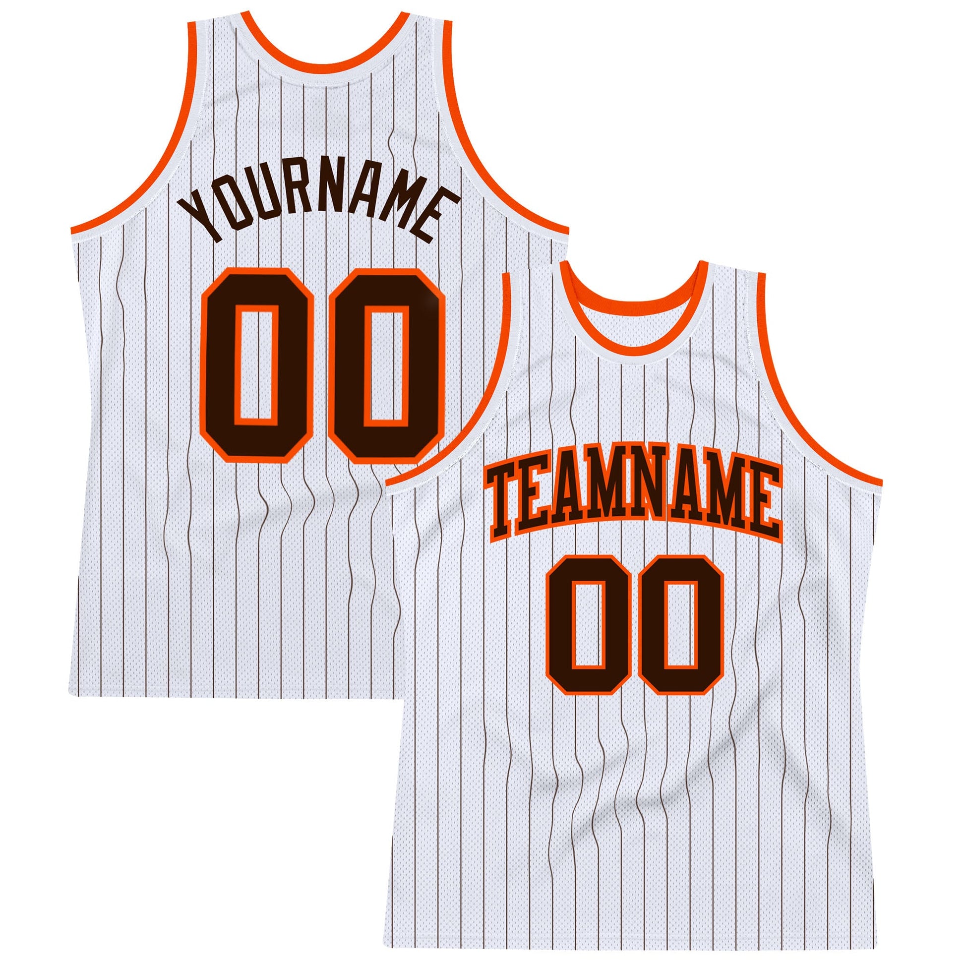 Custom White Brown Pinstripe Brown-Orange Authentic Basketball Jersey - Main View