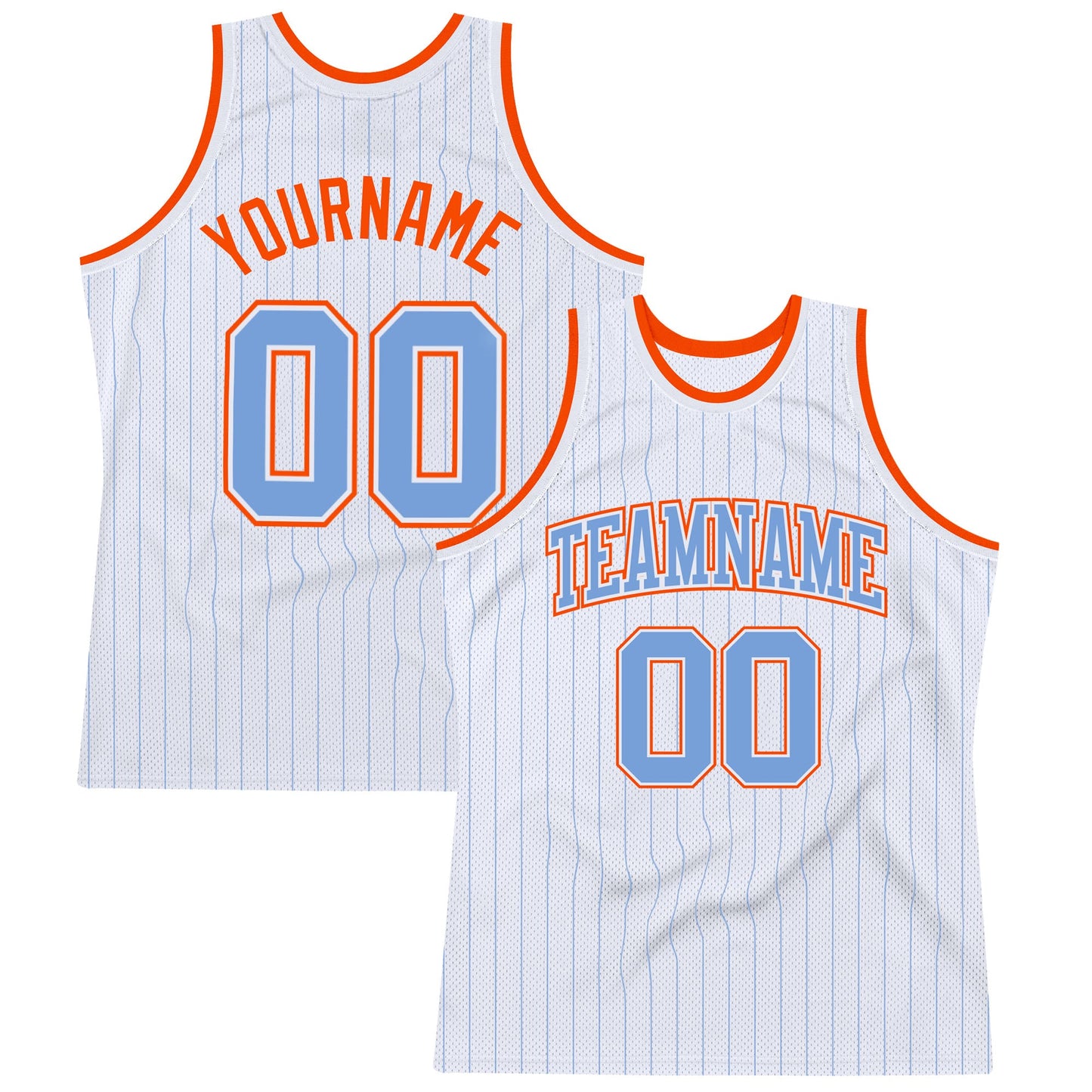 Custom White Light Blue Pinstripe Light Blue-Orange Authentic Basketball Jersey - Main View