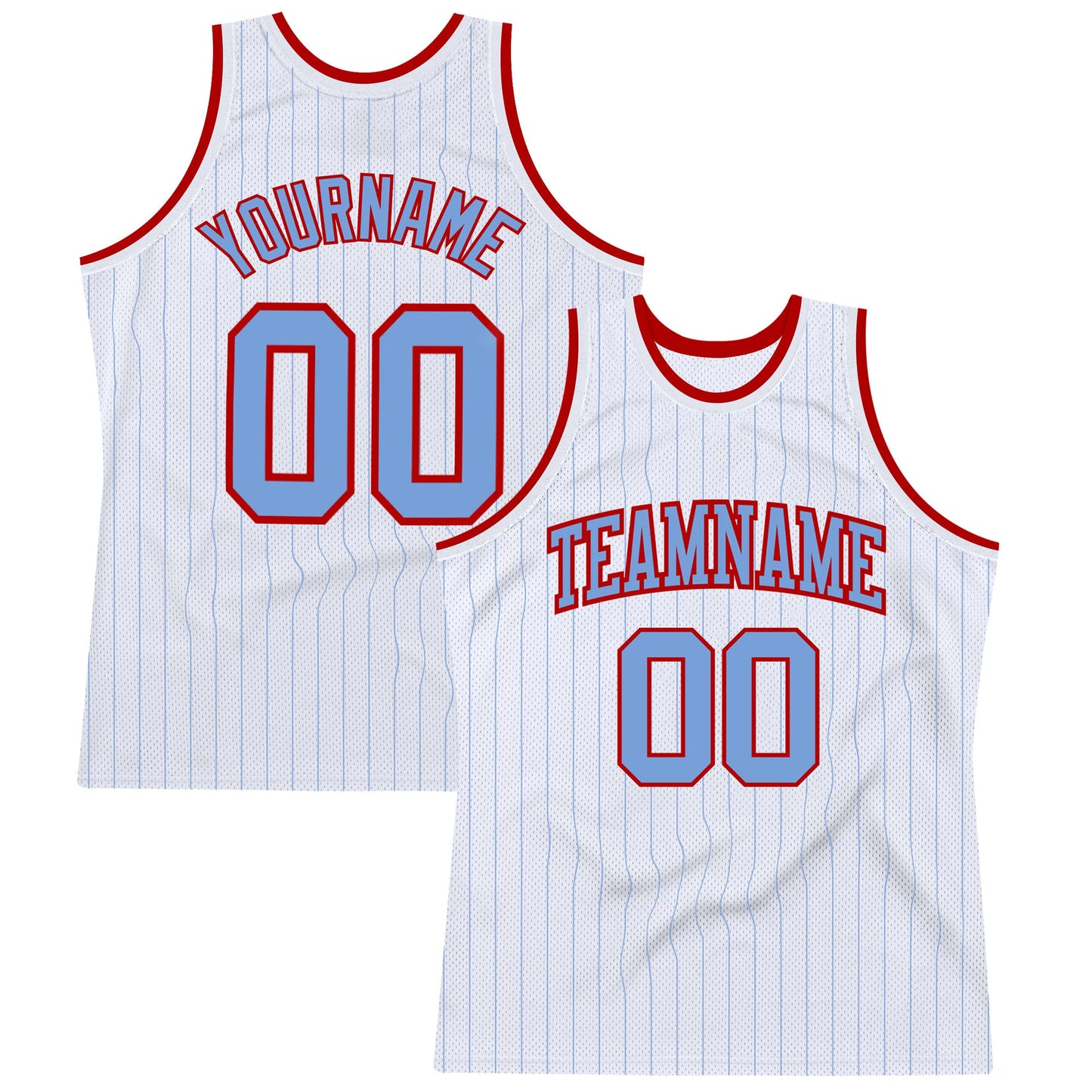 Custom White Light Blue Pinstripe Light Blue-Red Authentic Basketball Jersey - Main View