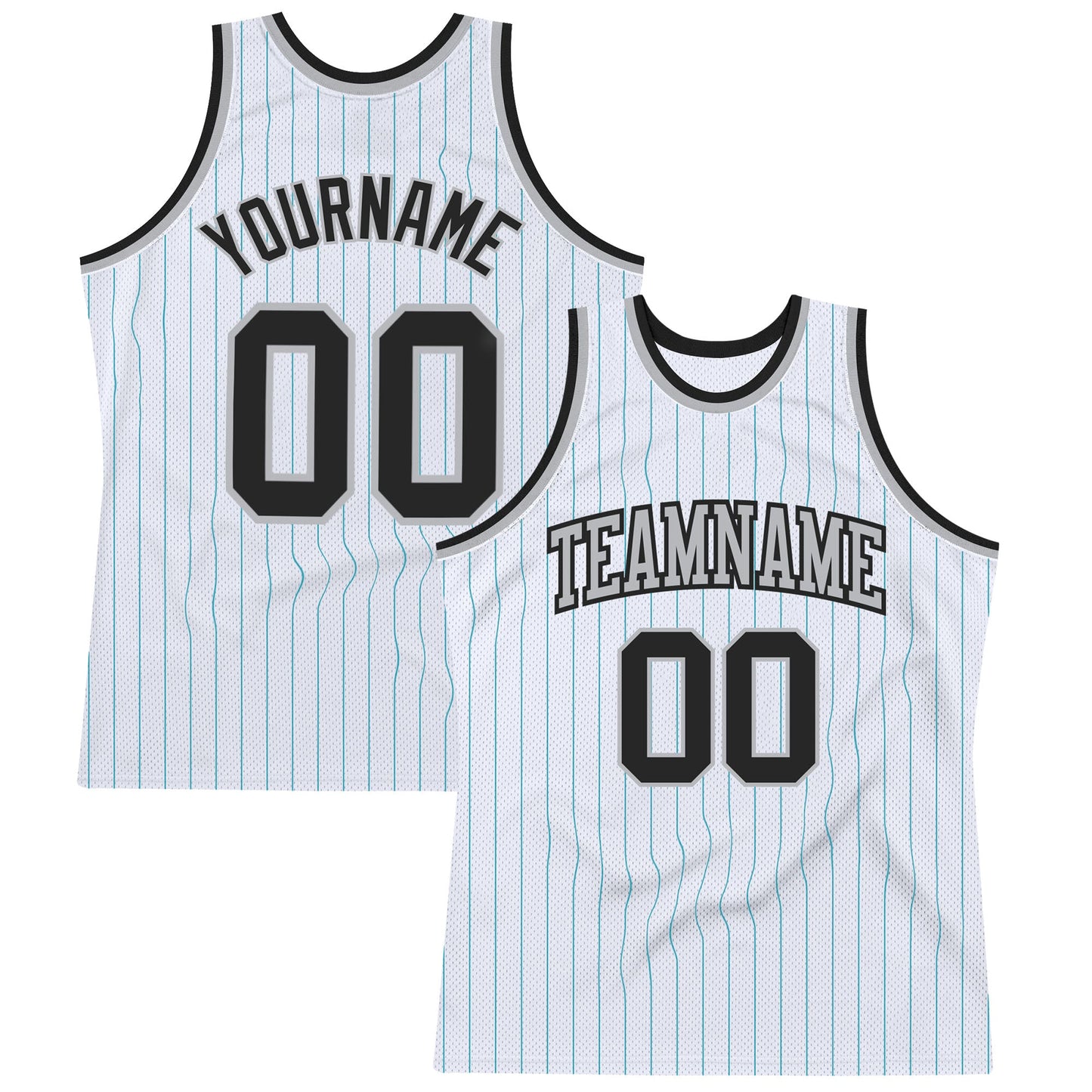 Custom White Teal Pinstripe Black-Gray Authentic Basketball Jersey - Main View