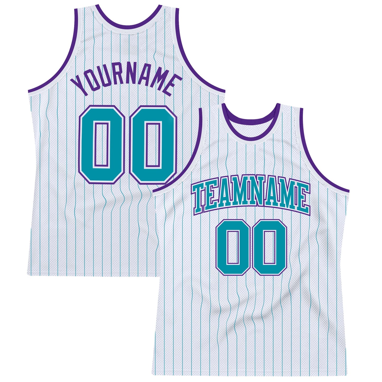 Custom White Teal Pinstripe Teal-Purple Authentic Basketball Jersey - Main View