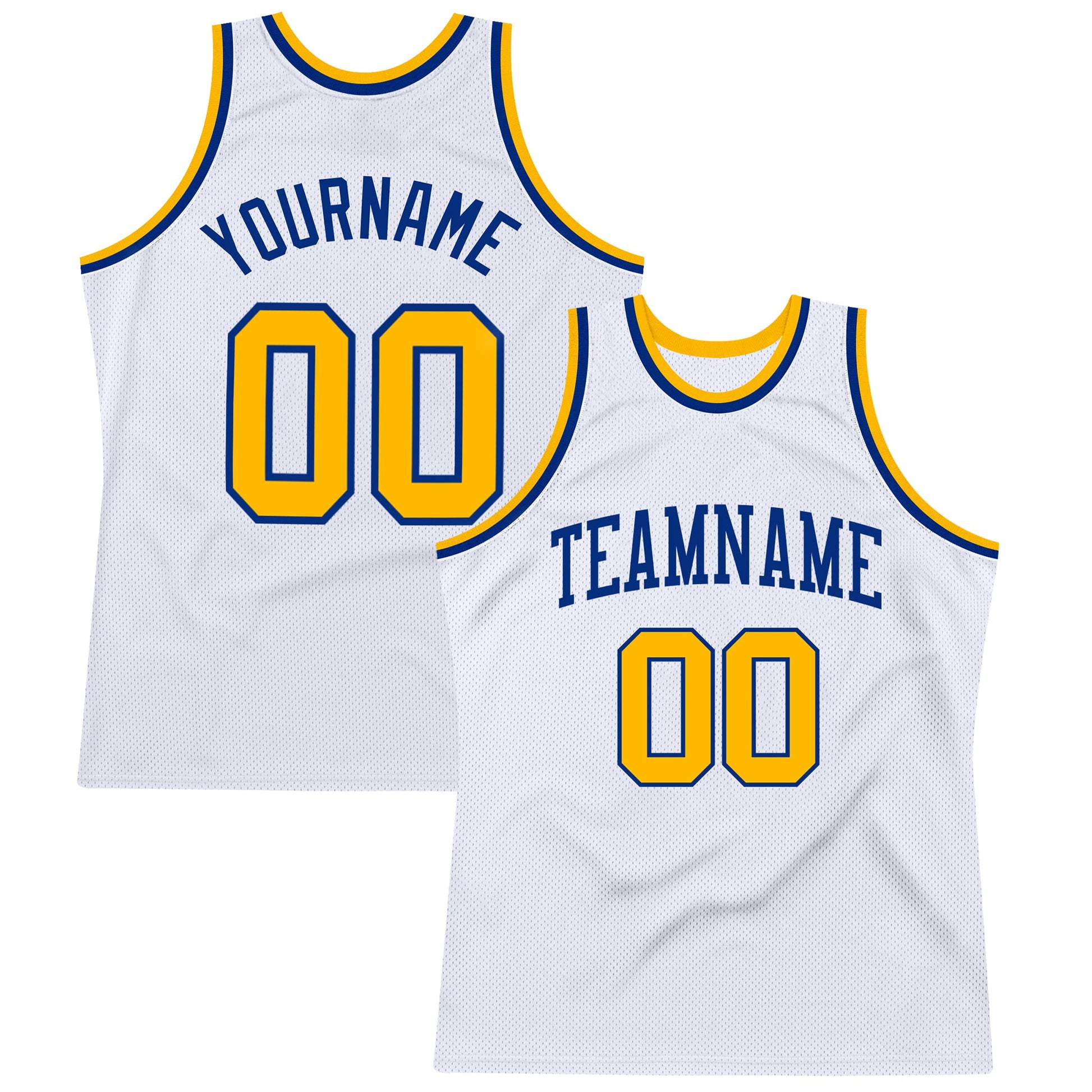 Custom White Gold-Royal Authentic Throwback Basketball Jersey - Main View