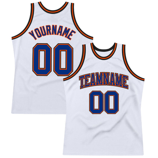 Custom White Royal Orange-Black Authentic Throwback Basketball Jersey - Main View