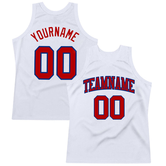 Custom White Red-Royal Authentic Throwback Basketball Jersey - Main View