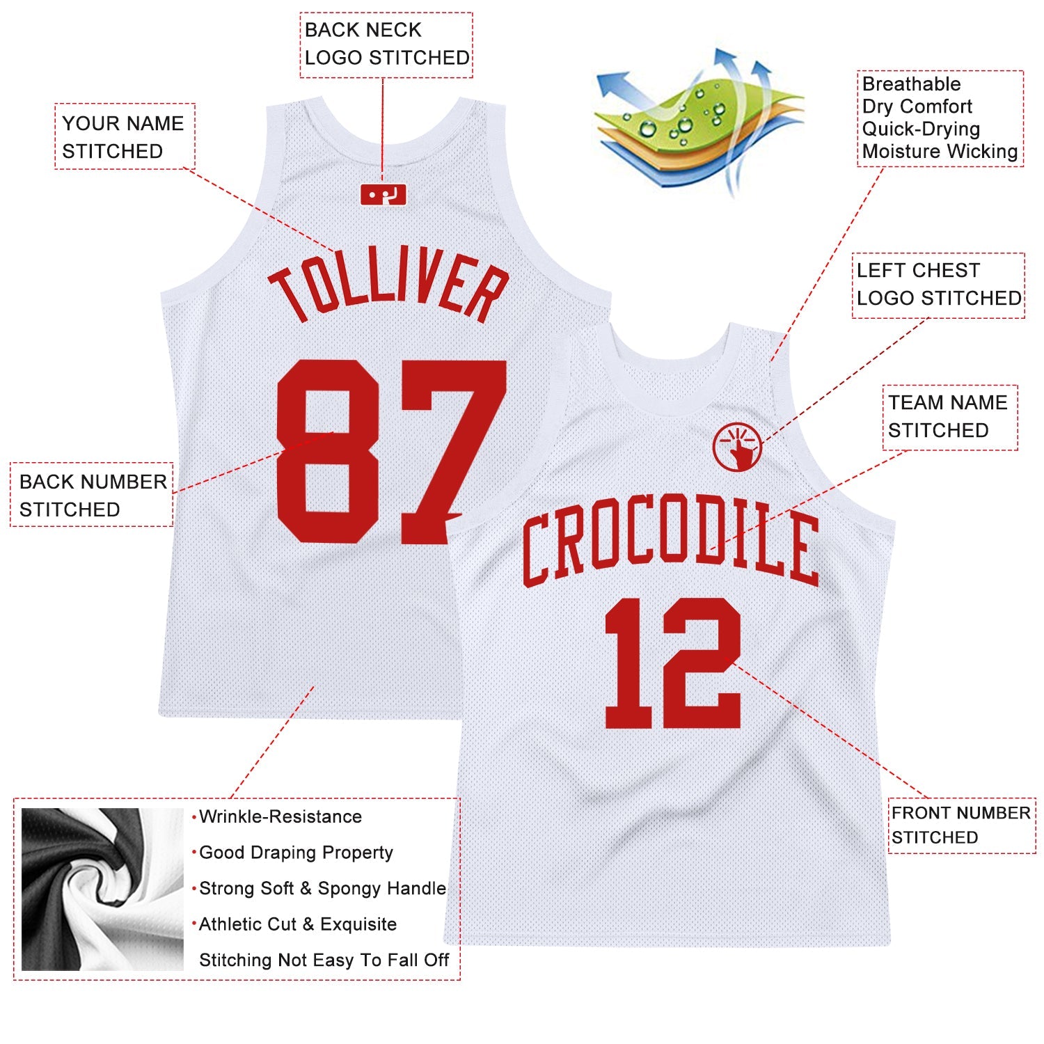 Custom White Scarlet Authentic Throwback Basketball Jersey view 2