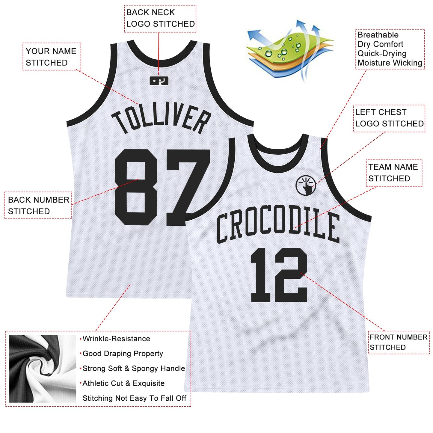 Custom White Black Authentic Throwback Basketball Jersey view 2