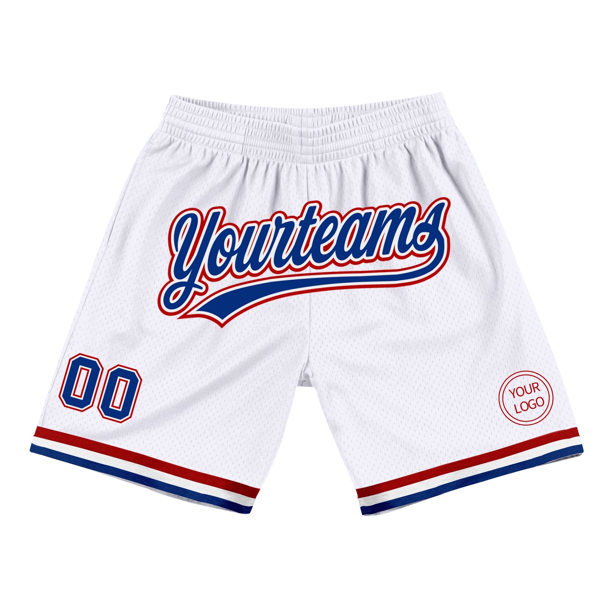 Custom White Royal-Red Authentic Throwback Basketball Shorts - Main View