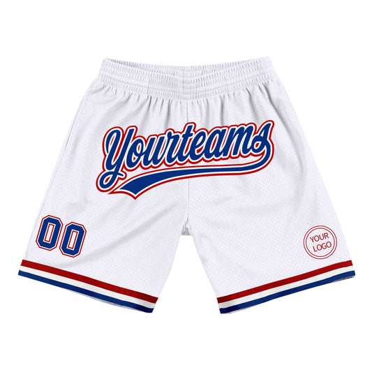 Custom White Royal-Red Authentic Throwback Basketball Shorts - Main View