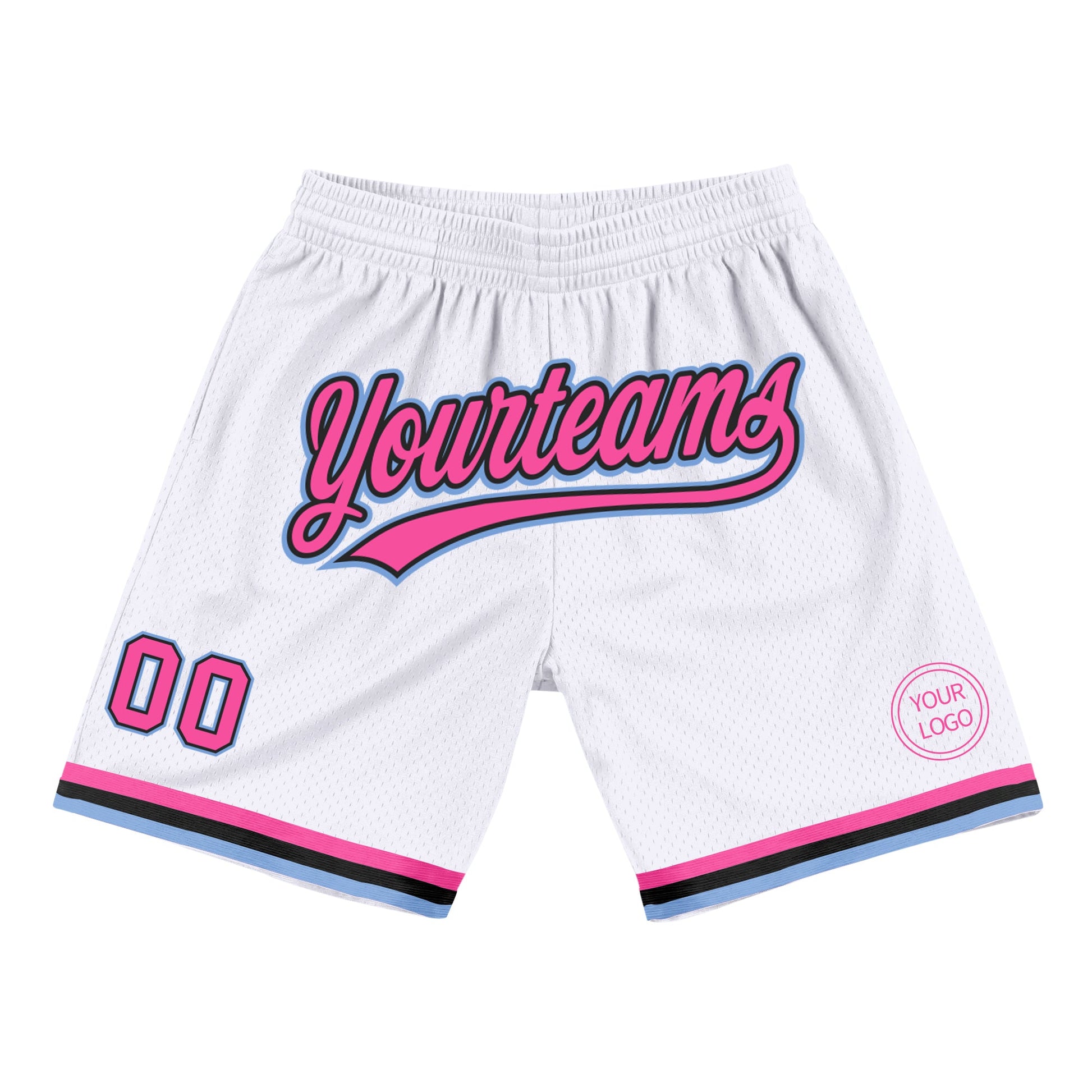 Custom White Pink Black-Light Blue Authentic Throwback Basketball Shorts - Main View