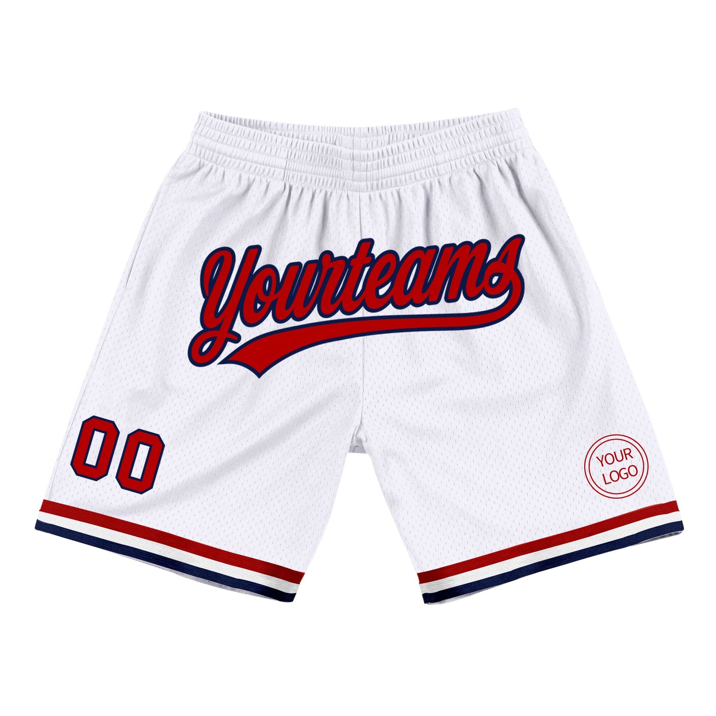 Custom White Red-Navy Authentic Throwback Basketball Shorts - Main View