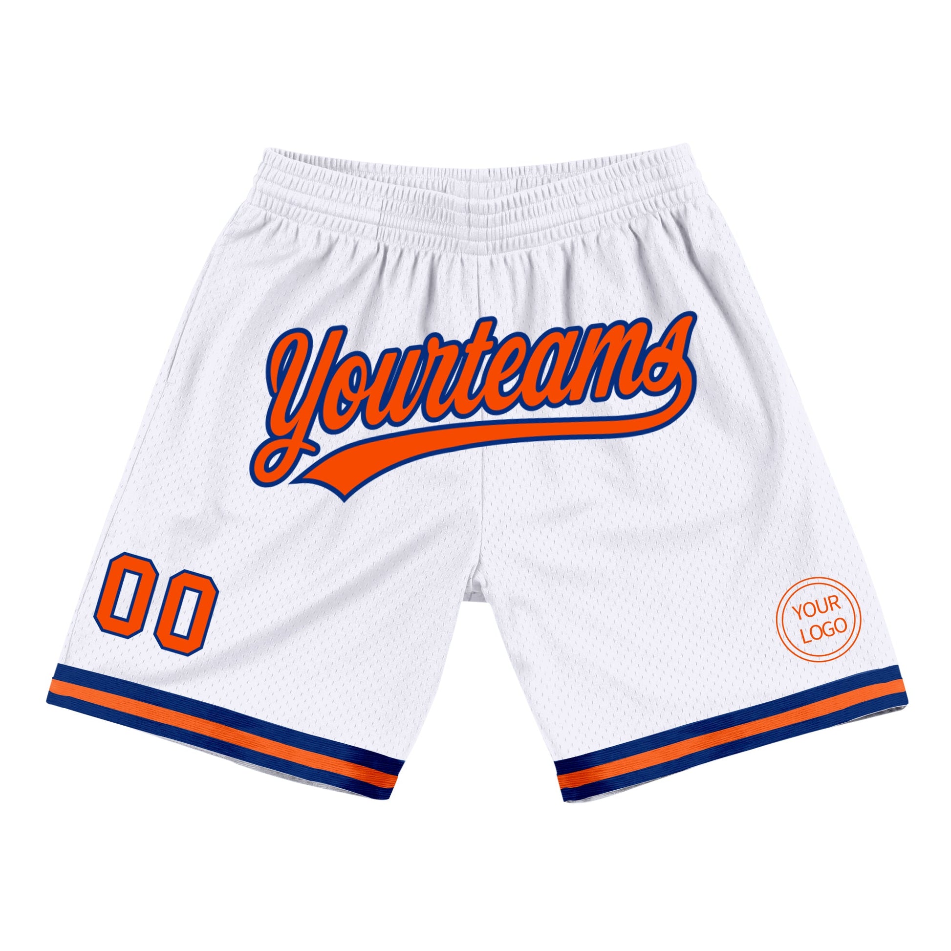 Custom White Orange-Royal Authentic Throwback Basketball Shorts - Main View