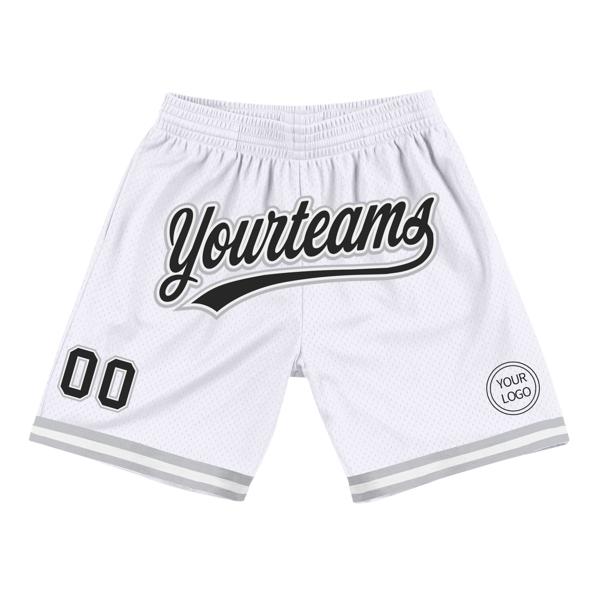 Custom White Black-Gray Authentic Throwback Basketball Shorts - Main View