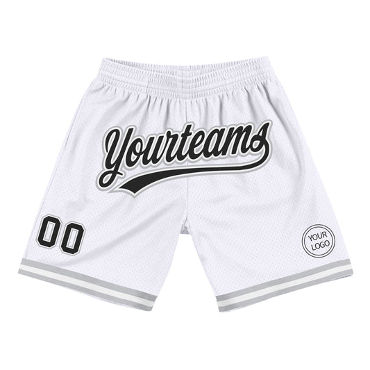 Custom White Black-Gray Authentic Throwback Basketball Shorts - Main View
