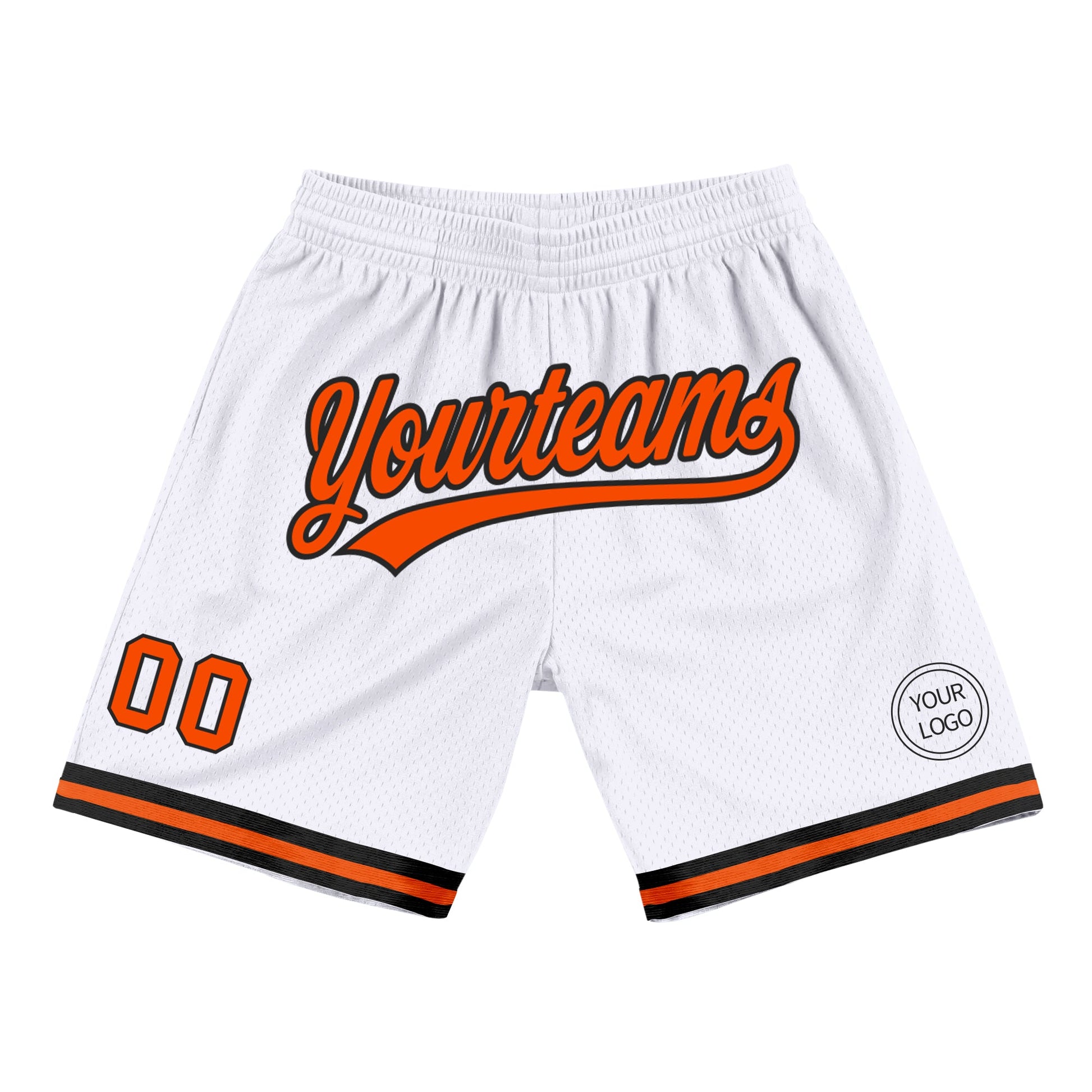 Custom White Orange-Black Authentic Throwback Basketball Shorts - Main View