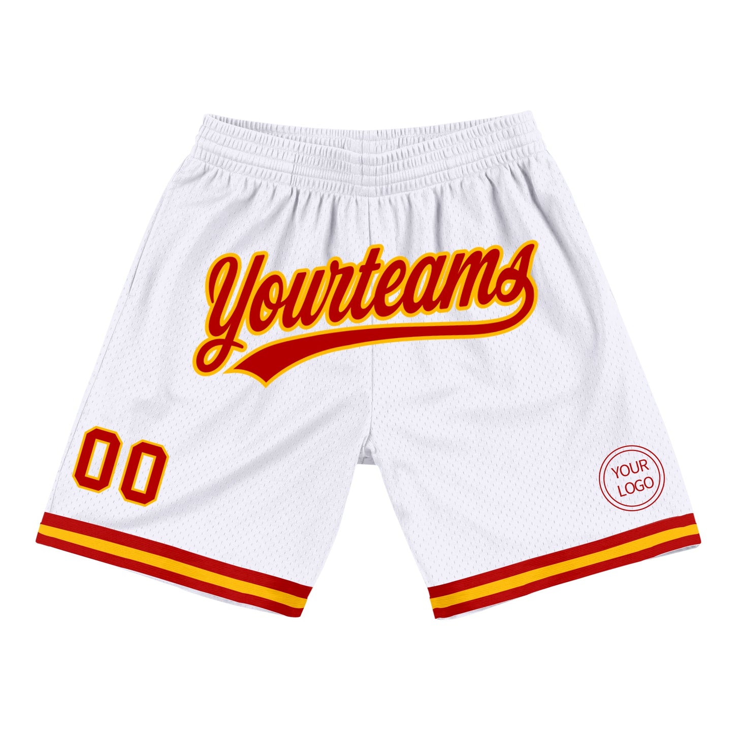 Custom White Red-Gold Authentic Throwback Basketball Shorts - Main View