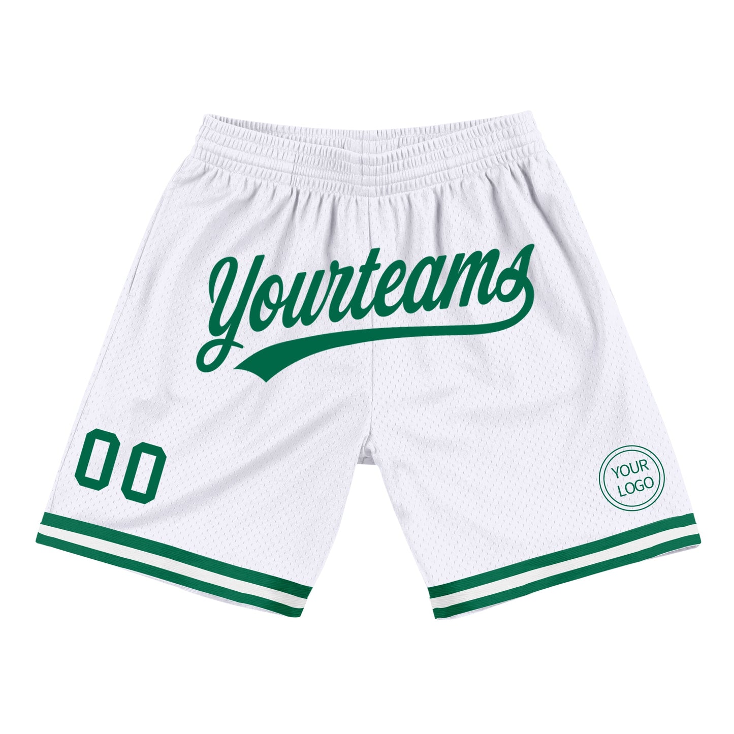 Custom White Kelly Green Authentic Throwback Basketball Shorts - Main View