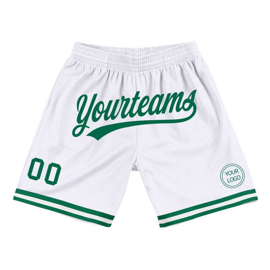 Custom White Kelly Green Authentic Throwback Basketball Shorts - Main View