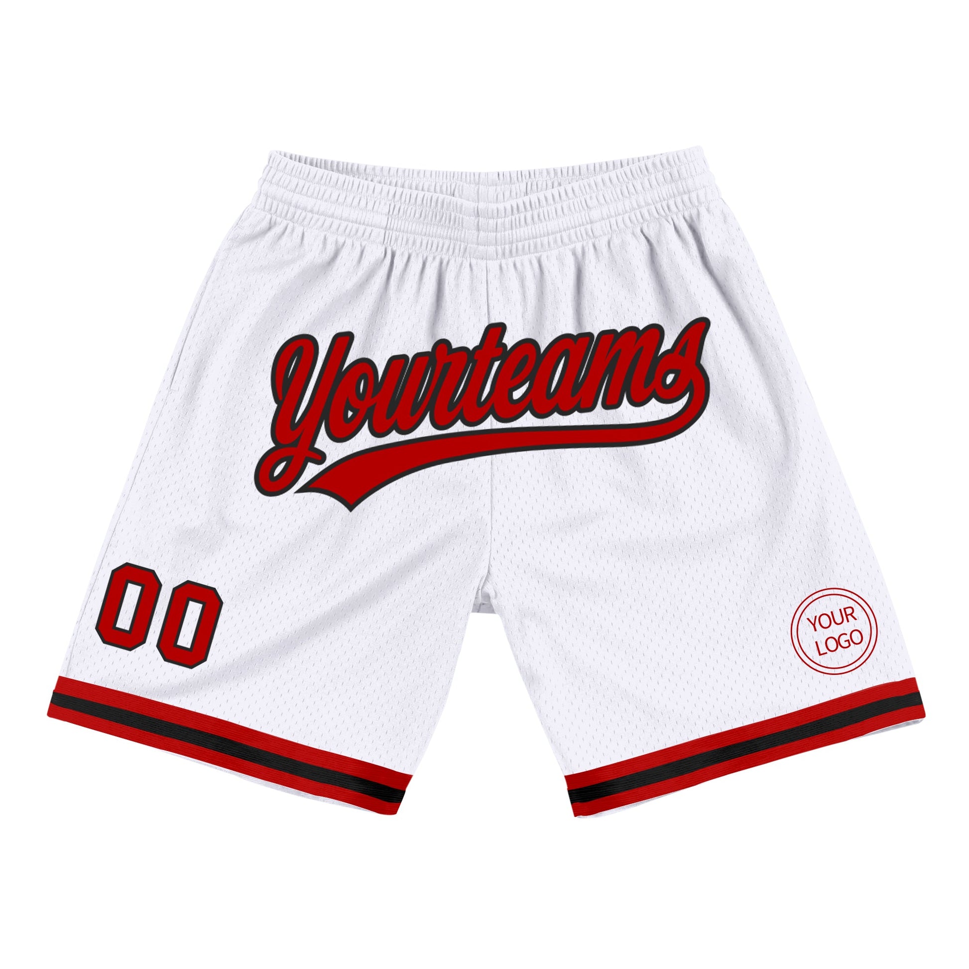 Custom White Red-Black Authentic Throwback Basketball Shorts - Main View