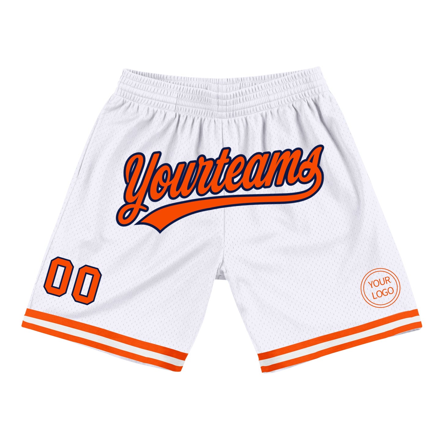 Custom White Orange-Navy Authentic Throwback Basketball Shorts - Main View