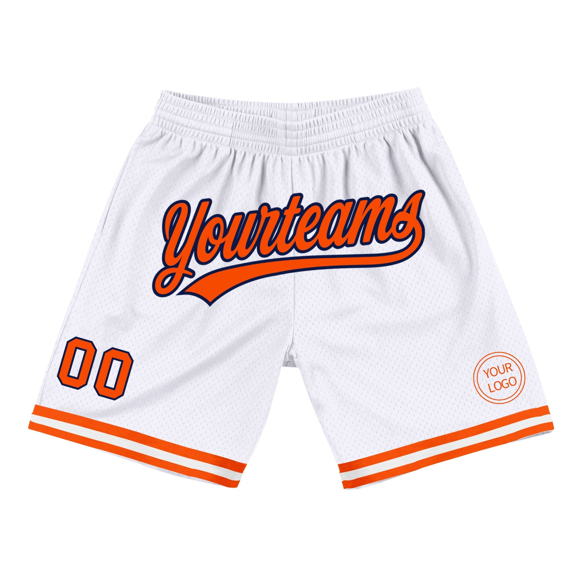 Custom White Orange-Navy Authentic Throwback Basketball Shorts - Main View