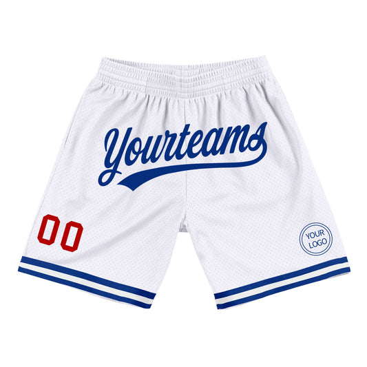 Custom White Red-Royal Authentic Throwback Basketball Shorts - Main View