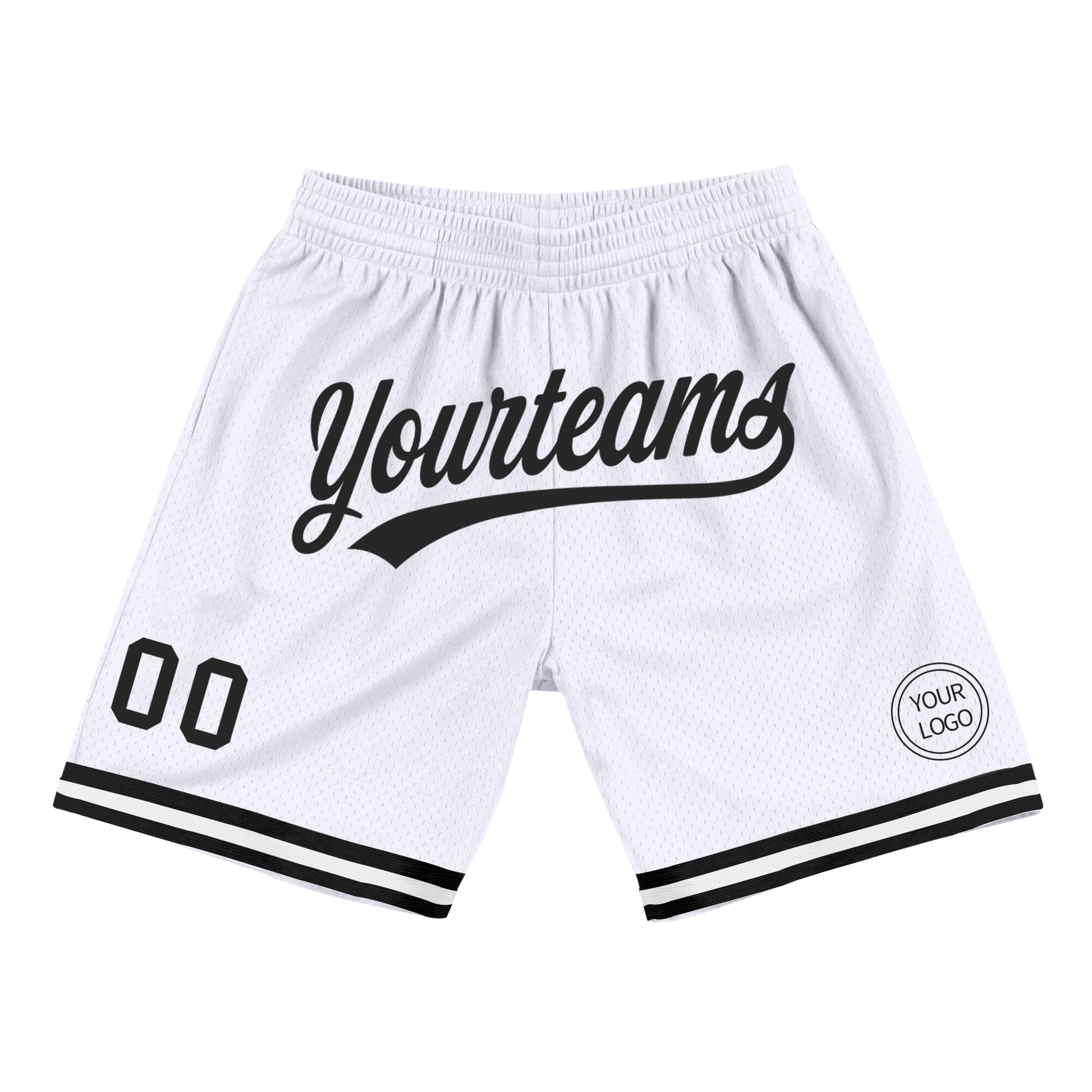 Custom White Black Authentic Throwback Basketball Shorts - Main View