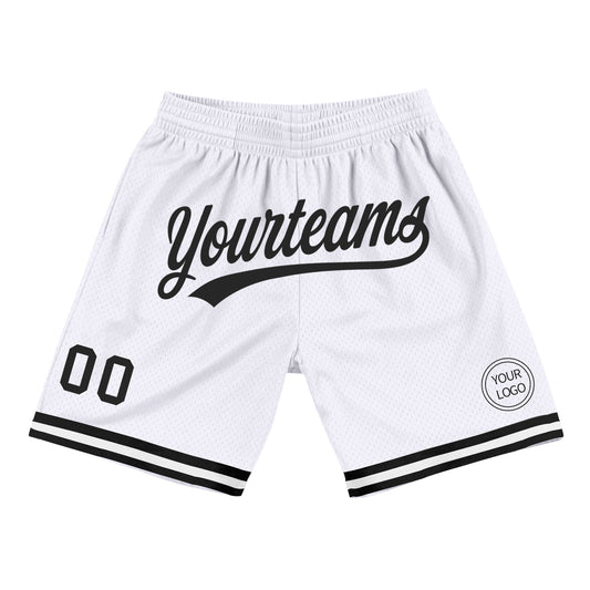 Custom White Black Authentic Throwback Basketball Shorts - Main View