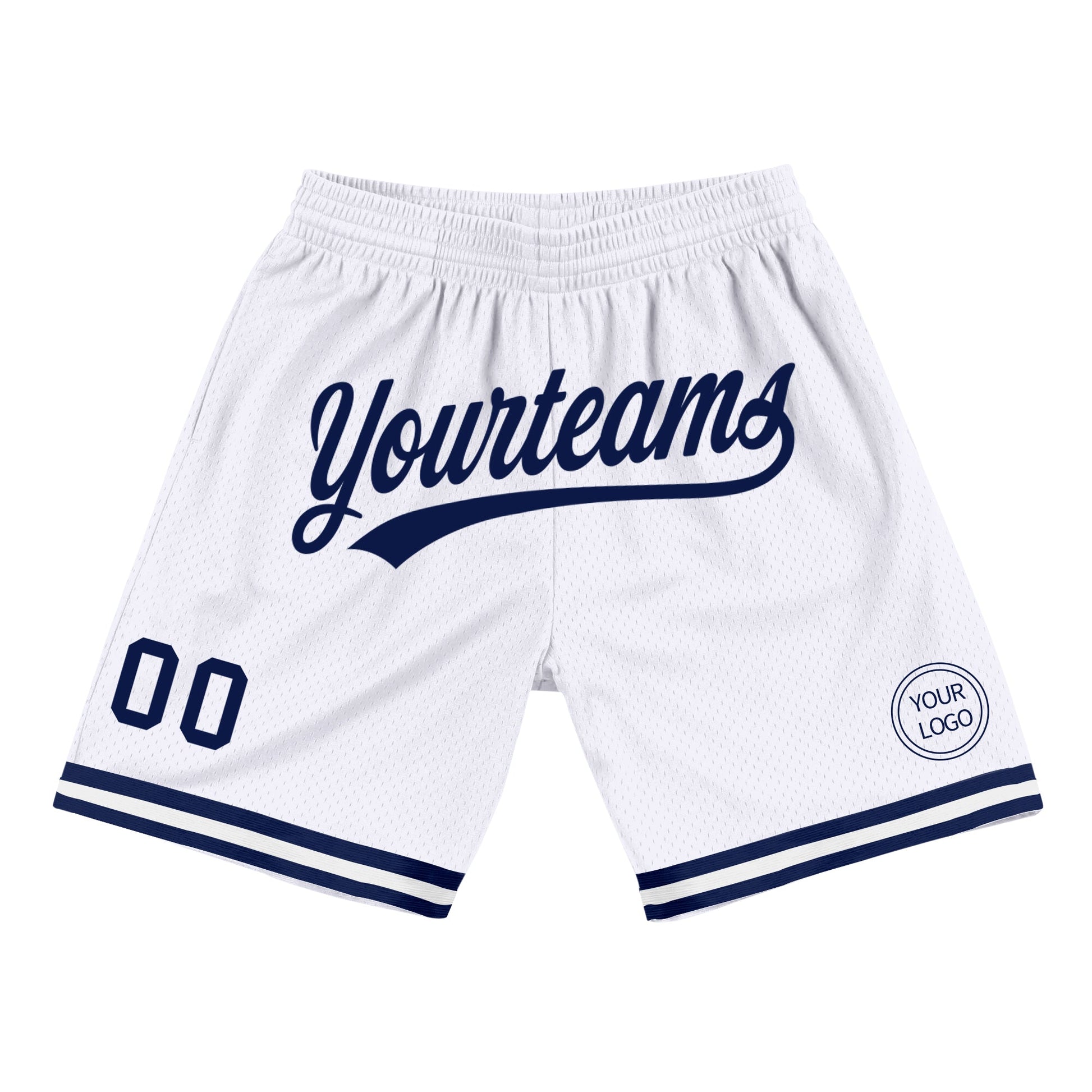 Custom White Navy Authentic Throwback Basketball Shorts - Main View