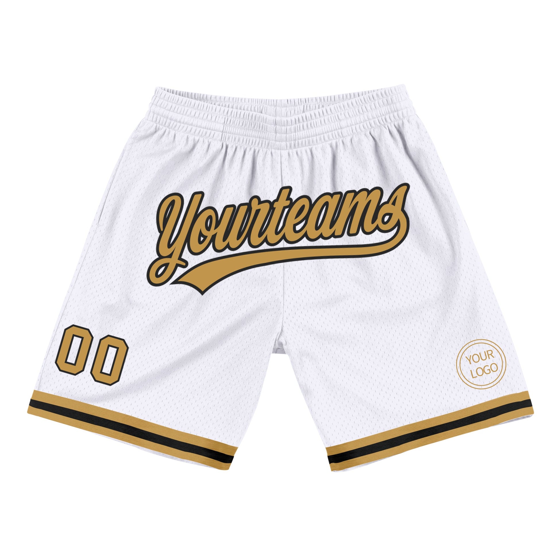 Custom White Old Gold-Black Authentic Throwback Basketball Shorts - Main View