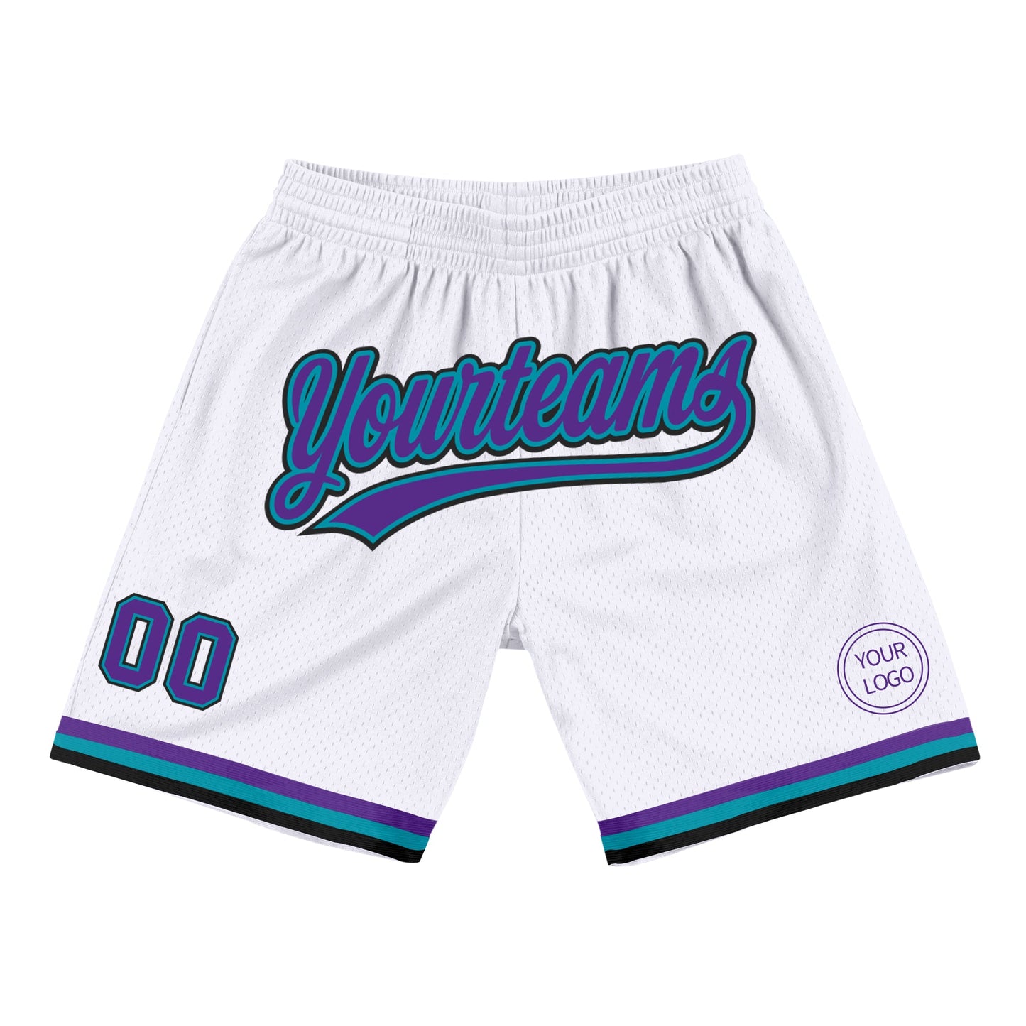 Custom White Purple Teal-Black Authentic Throwback Basketball Shorts - Main View