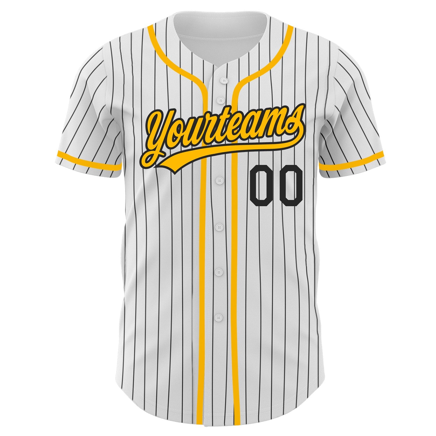 Custom White Black Pinstripe Gold Authentic Baseball Jersey view 2