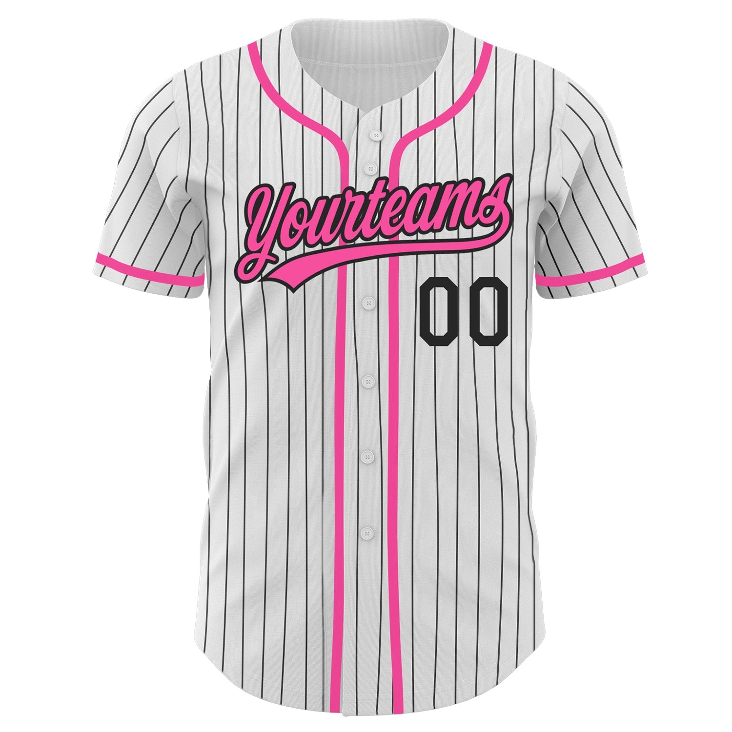 Custom White Black Pinstripe Pink Authentic Baseball Jersey view 2
