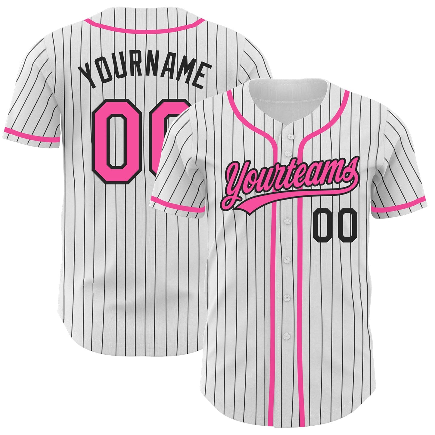 Custom White Black Pinstripe Pink Authentic Baseball Jersey - Main View