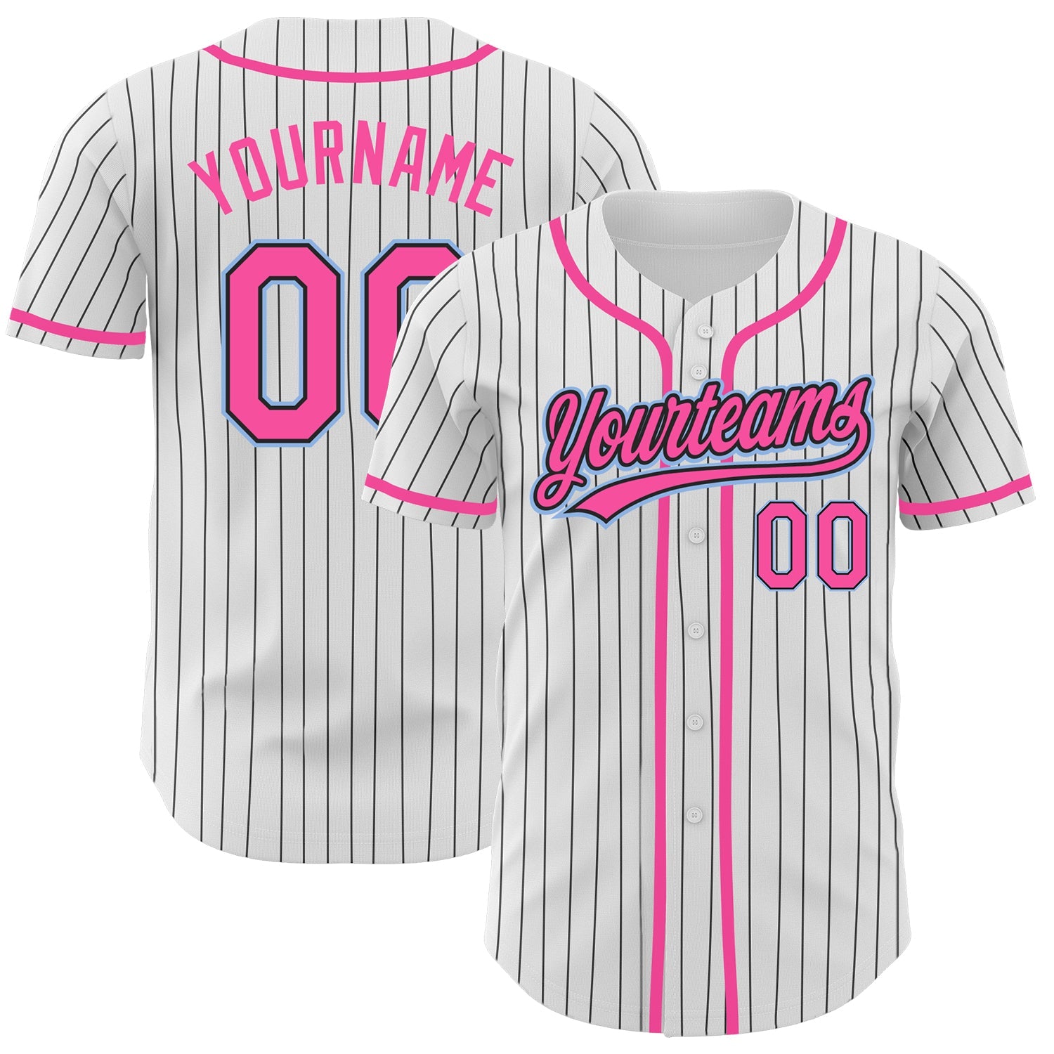 Custom White Black Pinstripe Pink-Light Blue Authentic Baseball Jersey - Main View
