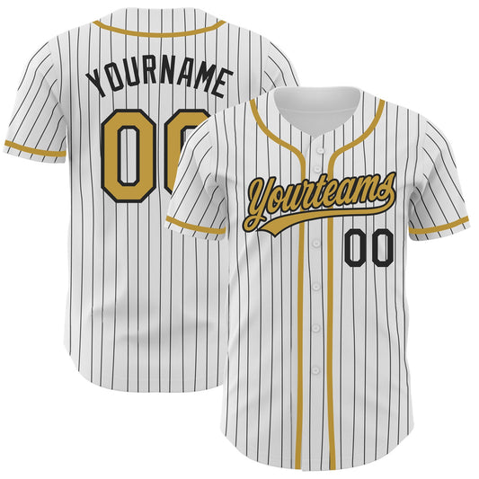 Custom White Black Pinstripe Old Gold Authentic Baseball Jersey - Main View