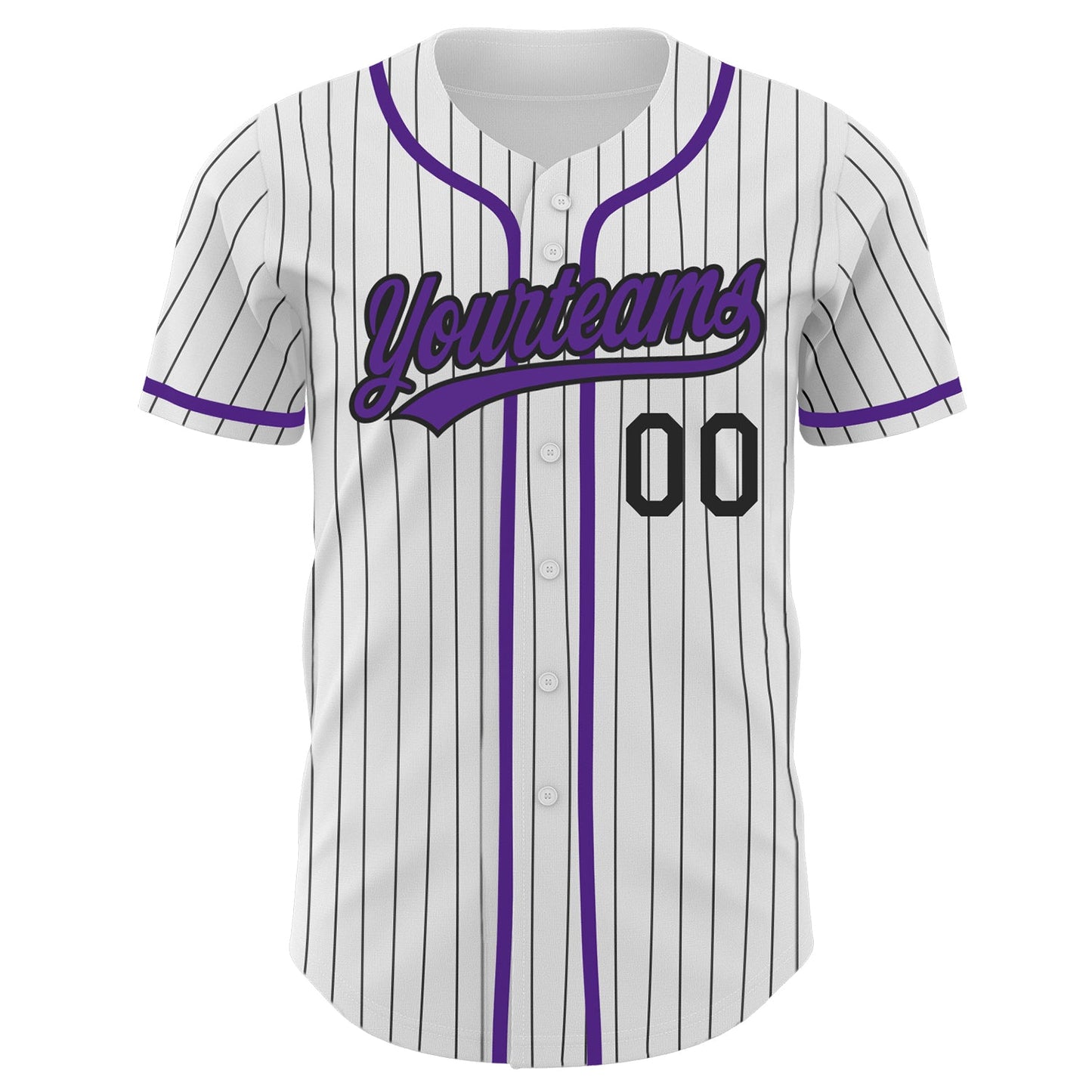 Custom White Black Pinstripe Purple Authentic Baseball Jersey view 2