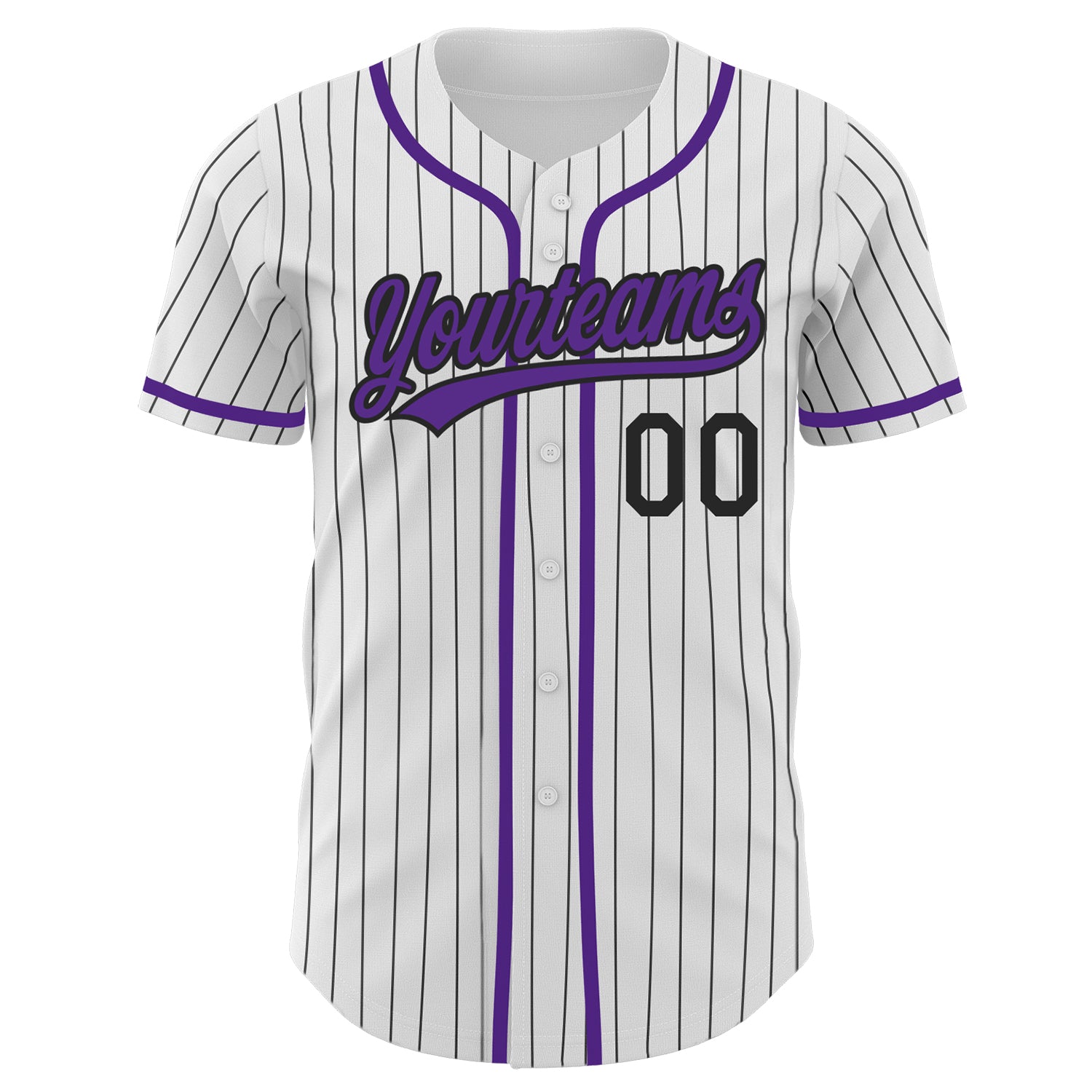 Custom White Black Pinstripe Purple Authentic Baseball Jersey view 2