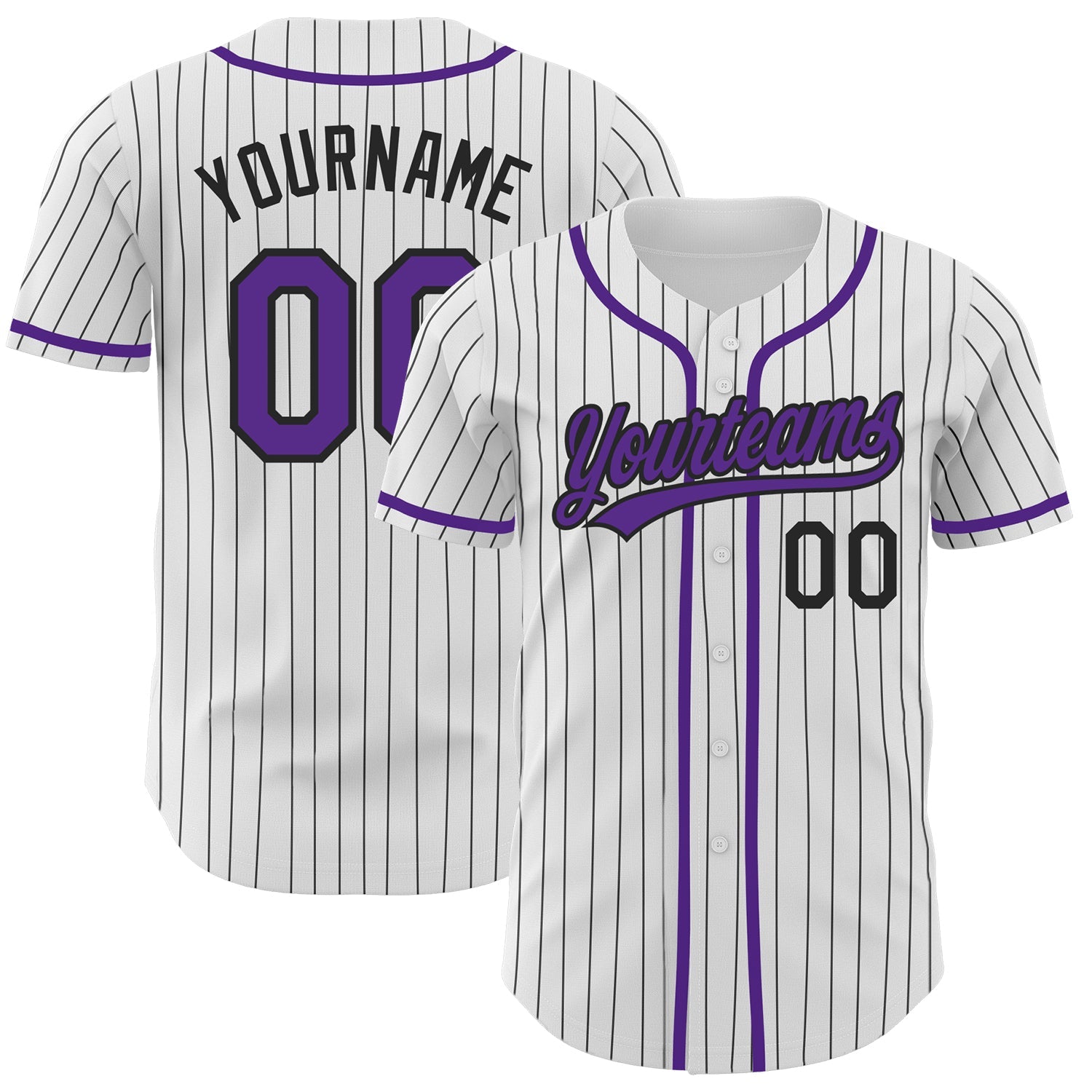 Custom White Black Pinstripe Purple Authentic Baseball Jersey - Main View