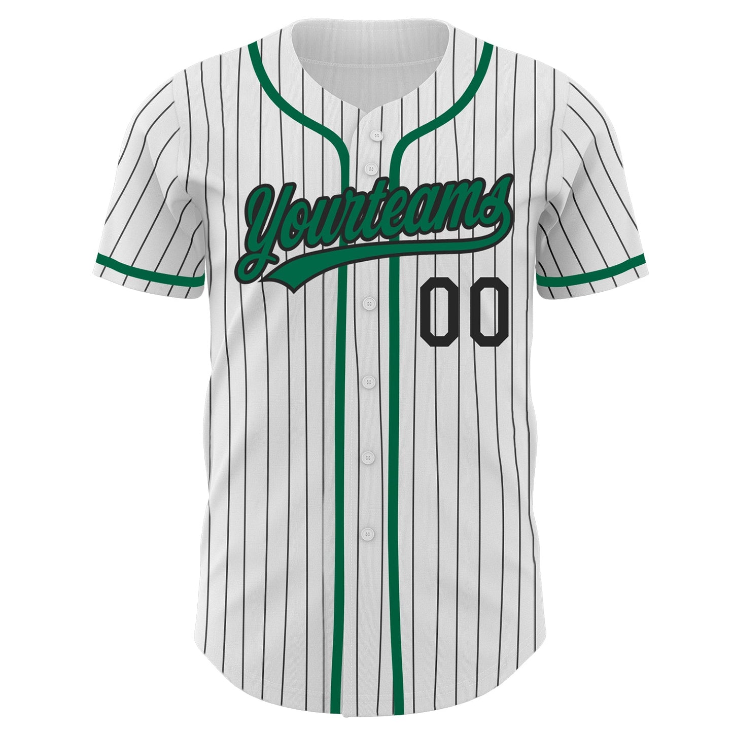 Custom White Black Pinstripe Kelly Green Authentic Baseball Jersey view 2