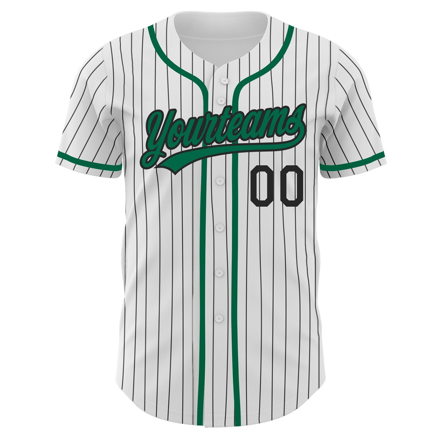 Custom White Black Pinstripe Kelly Green Authentic Baseball Jersey view 2