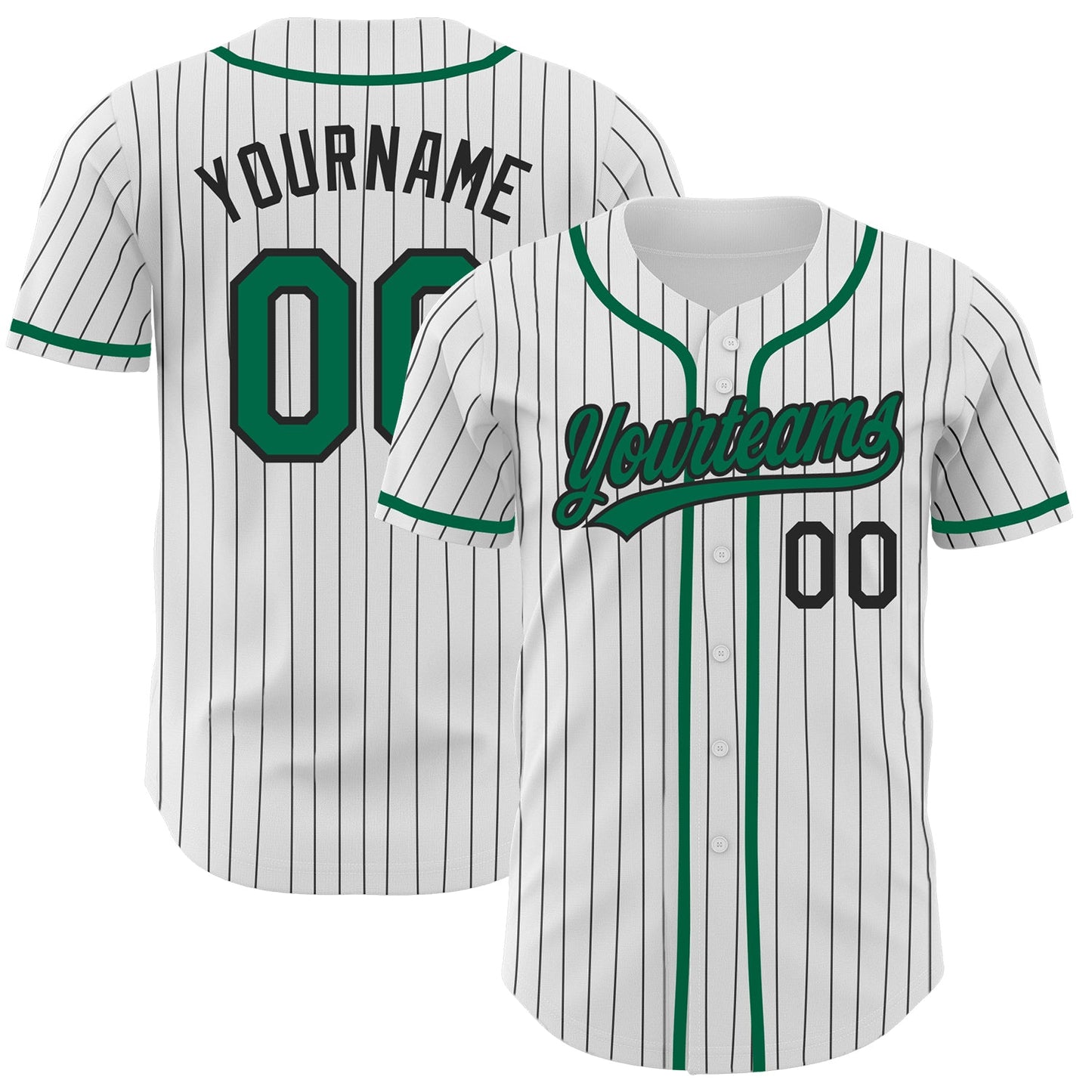 Custom White Black Pinstripe Kelly Green Authentic Baseball Jersey - Main View