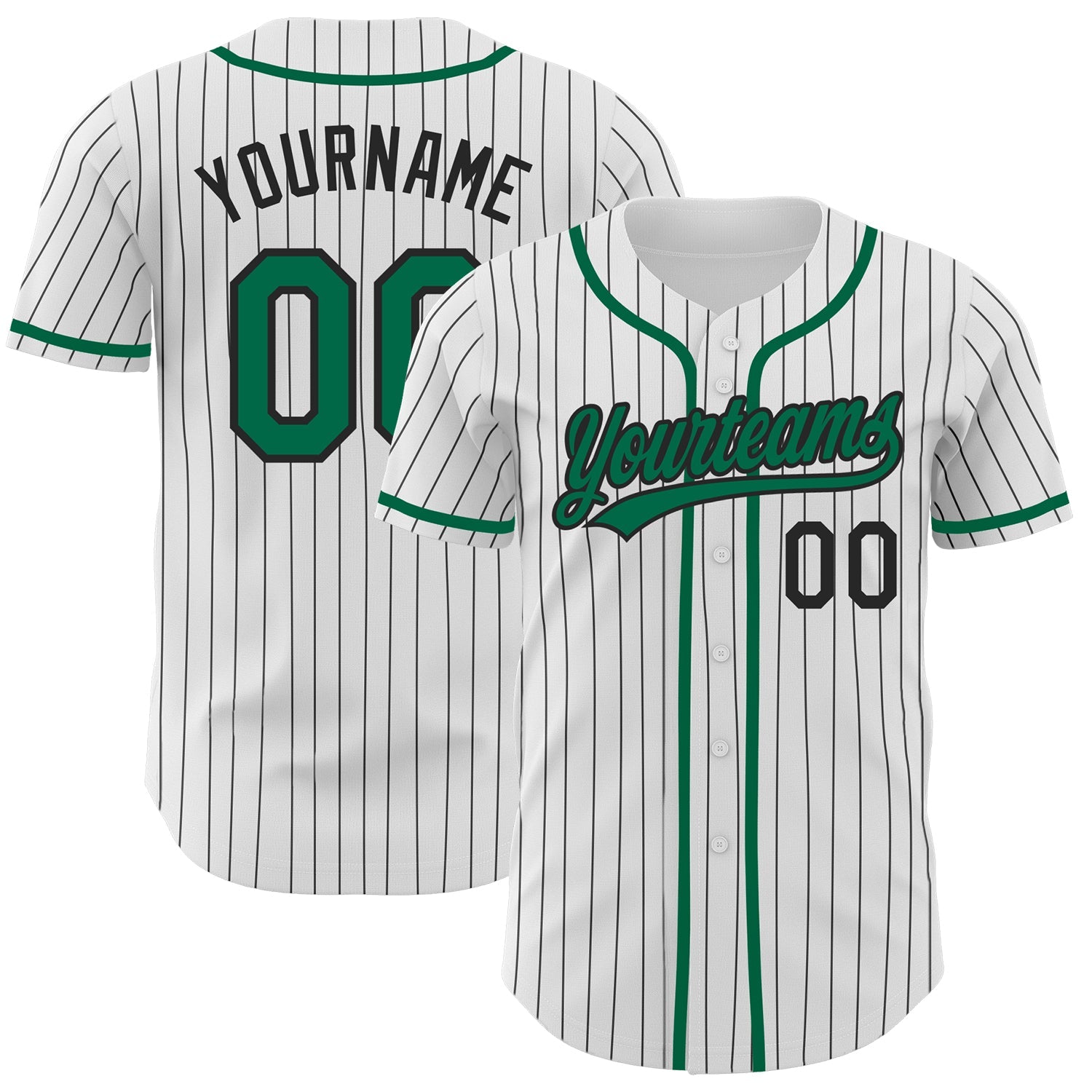 Custom White Black Pinstripe Kelly Green Authentic Baseball Jersey - Main View