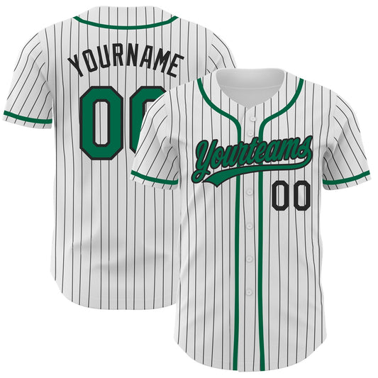 Custom White Black Pinstripe Kelly Green Authentic Baseball Jersey - Main View